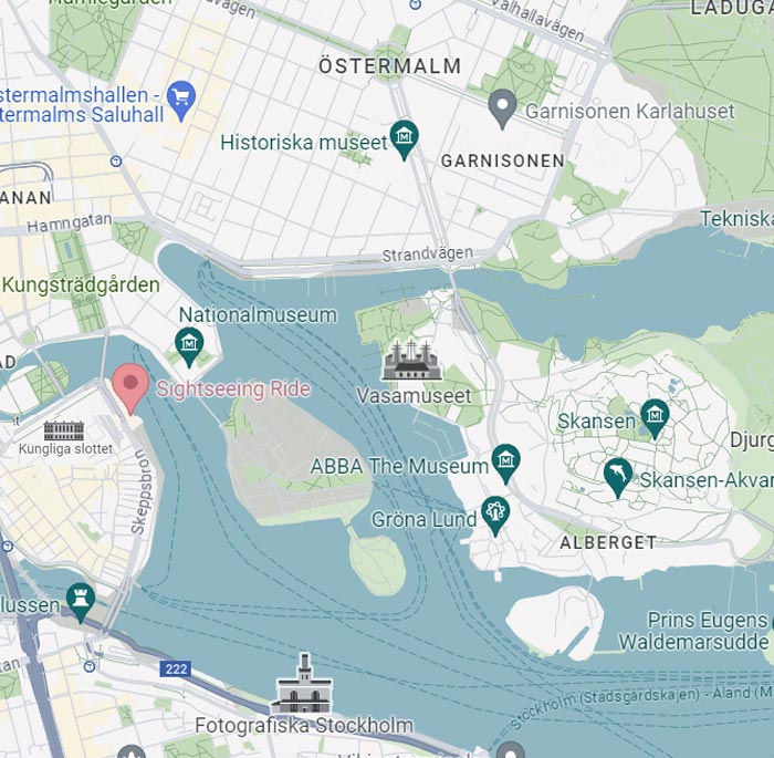 Karta - Elektrisk båt rutt i Stockholm
